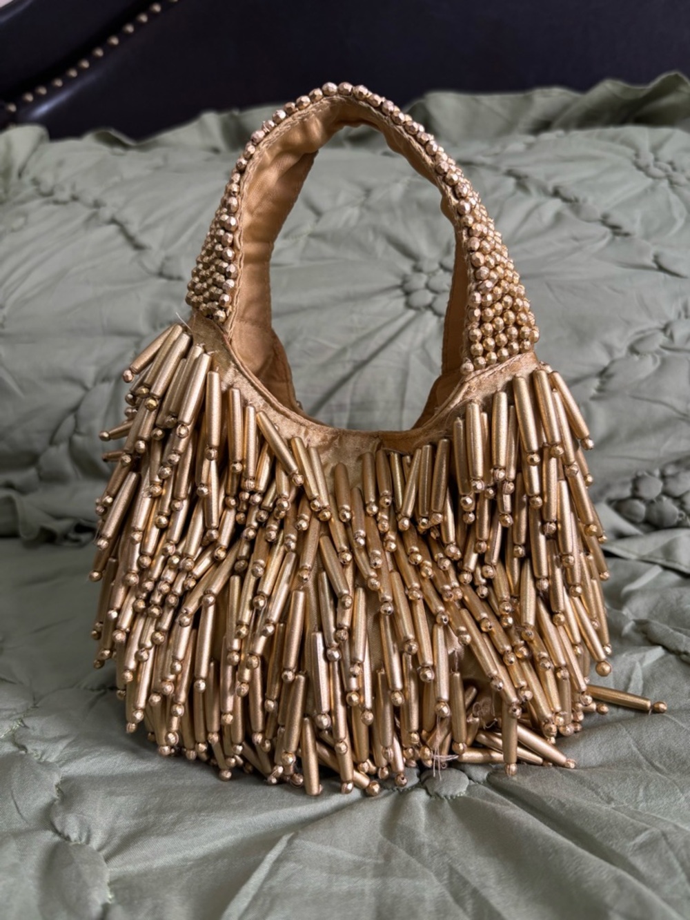 Gold Beaded Fringe Bag